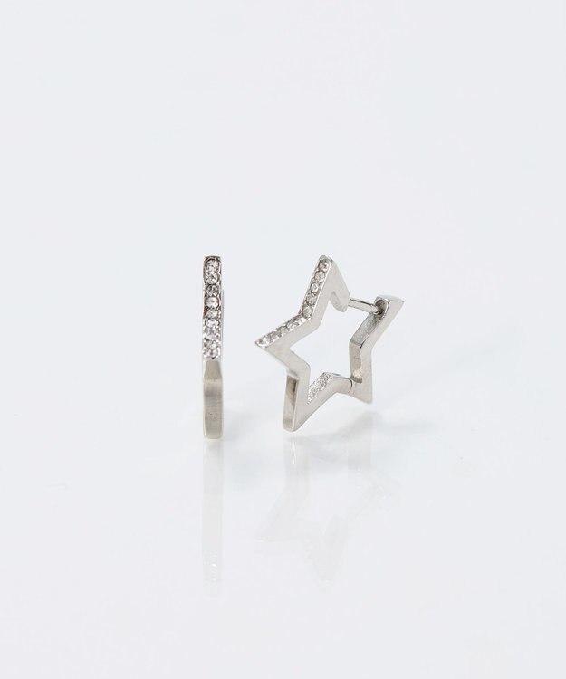 Phoebe 【金属アレルギー対応】ワンタッチライナースタービジューフープピアス　シルバー シルバー