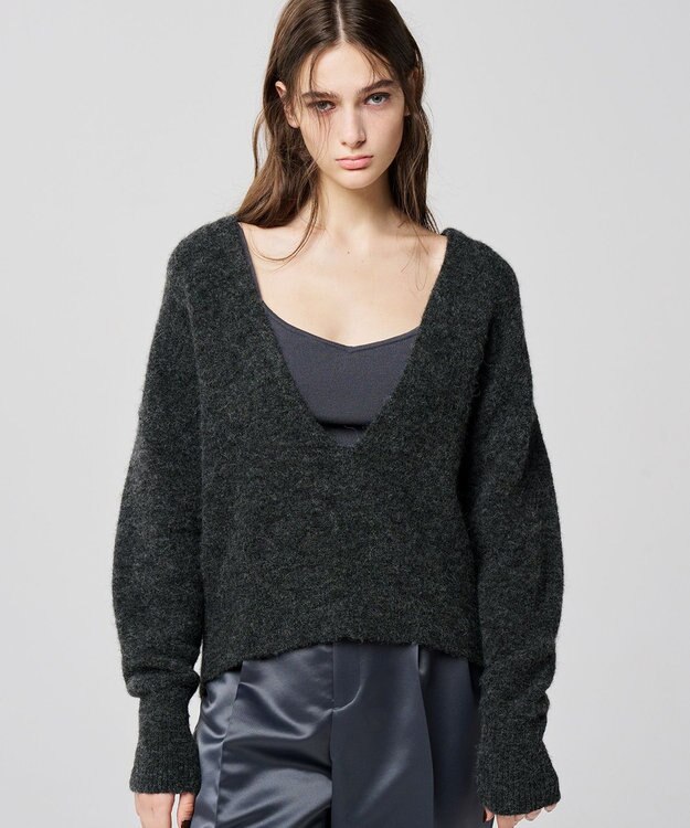 uncrave アルパカニット 深Vネック トップス（uncrave WHITE） チャコール