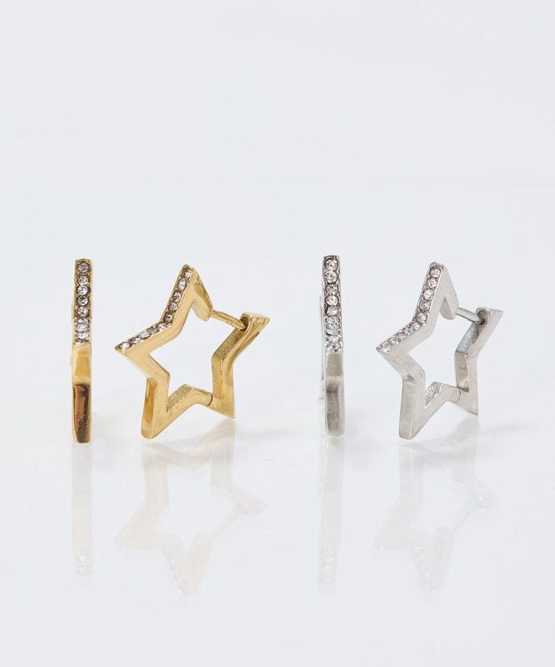 Phoebe 【金属アレルギー対応】ワンタッチライナースタービジューフープピアス　シルバー シルバー