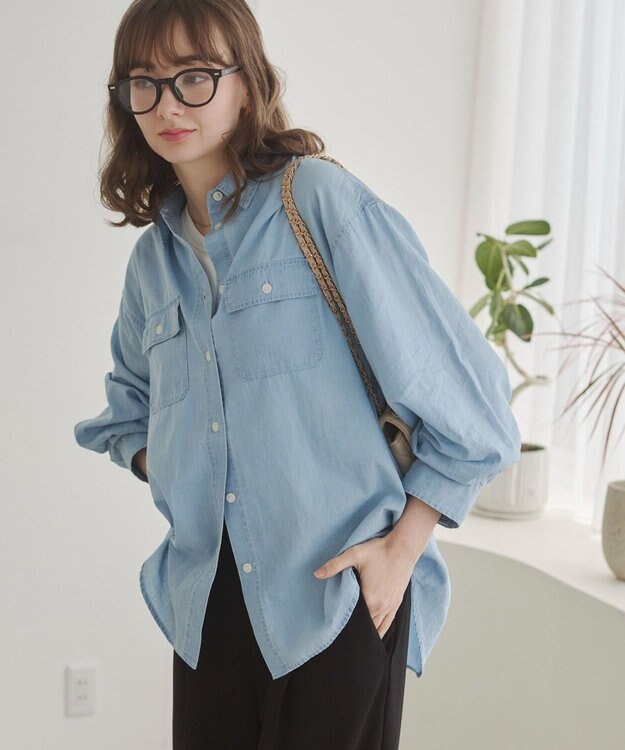 WEGO 【ANGIE VINTAGE】シアーデニムレギュラーカラーシャツ サックス