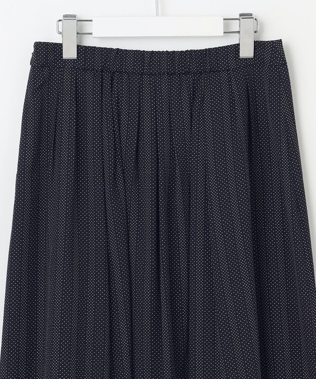 J.PRESS LADIES L 【洗える】ドットデシンプリント タック スカート ネイビー系