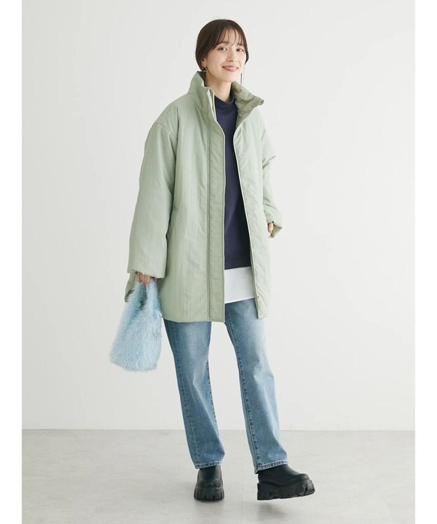 Green Parks 中わたスタンドカラーミドル丈ブルゾン Olive