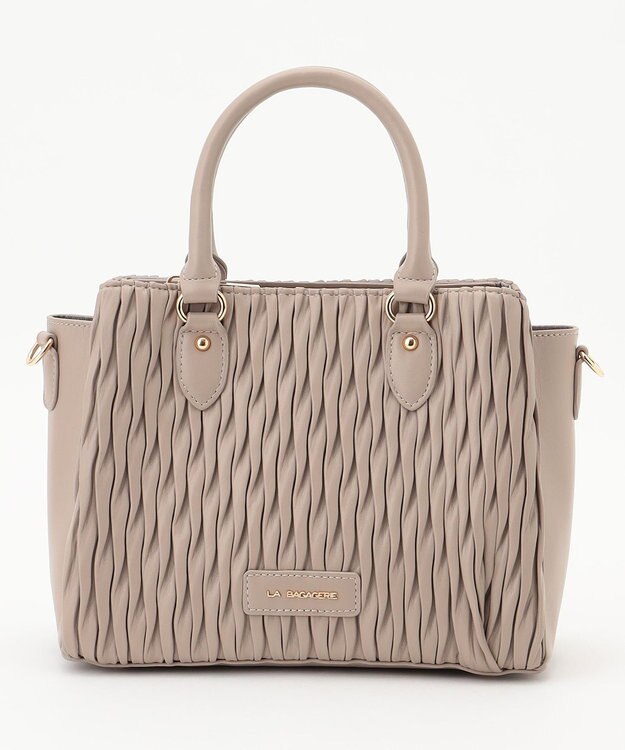 LA BAGAGERIE ランダムプリーツ2WAYハンドバッグ グレージュ