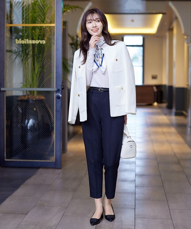 Tiaclasse L 【ダブルストレッチ・洗える】テーパードパンツ ネイビー