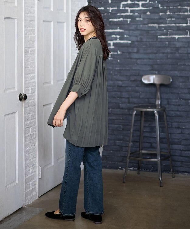 ANY L 【洗濯機可】バックプリーツシャツ チャコール