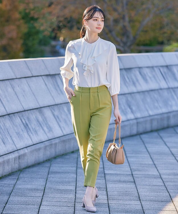 Tiaclasse L 【ダブルストレッチ・洗える】テーパードパンツ ライム