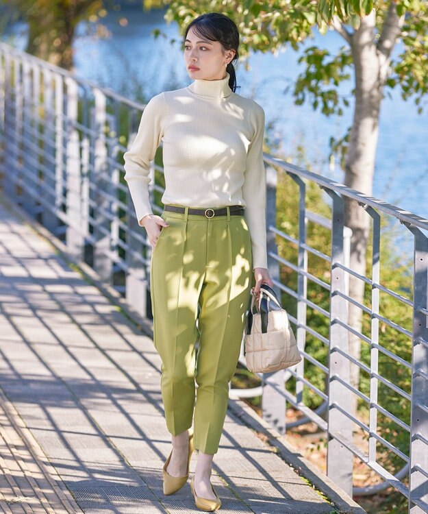 Tiaclasse 【ダブルストレッチ・洗える】テーパードパンツ ライム