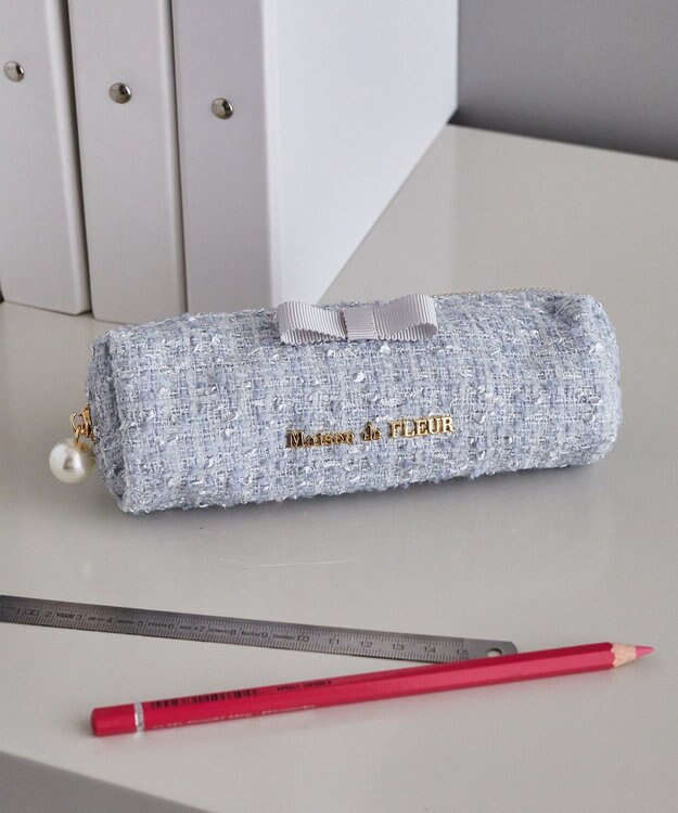 Maison de FLEUR ツイードグログランリボンロングポーチ Sax