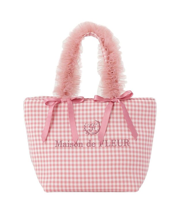 Maison de FLEUR ギンガムブランドロゴフリルハンドルトート Pink