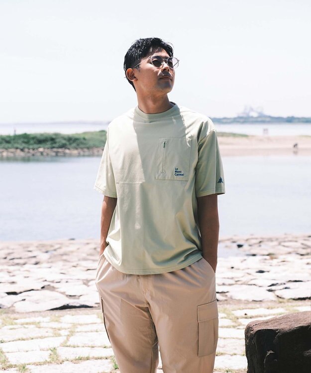 SHARE PARK MENS 【UVカット・吸水速乾・ストレッチ・軽量 】バックプリントポケットTシャツ（L・XLサイズ） 黄緑系