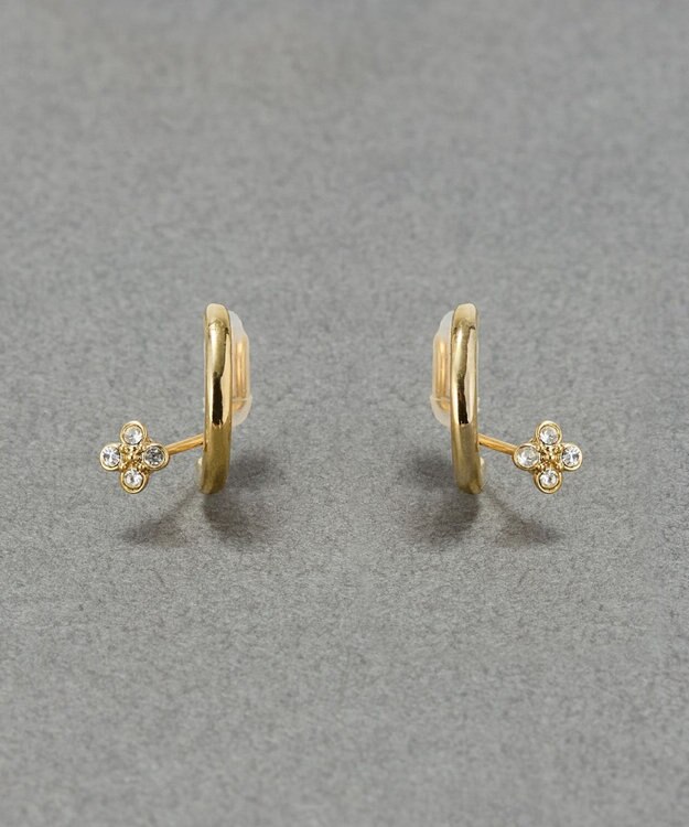 Phoebe 【金属アレルギー対応】【痛くないシリーズ】フラワービジューフロートライトフィットイヤリング　ゴールド ゴールド