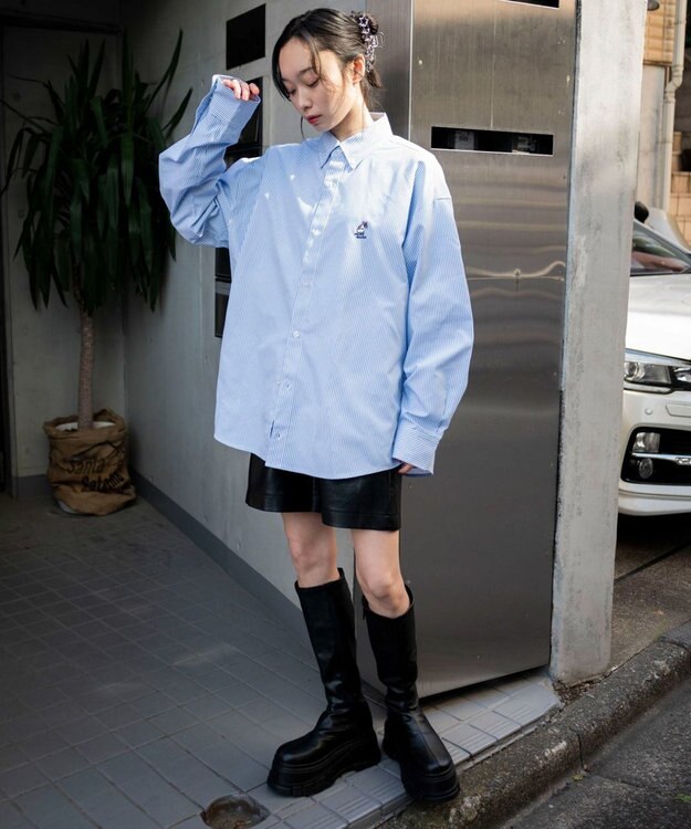 WEGO 【ユニセックス着用ITEM/MLサイズ展開】オックスフォードワンポイントシャツ（LS） ブルーストライプ