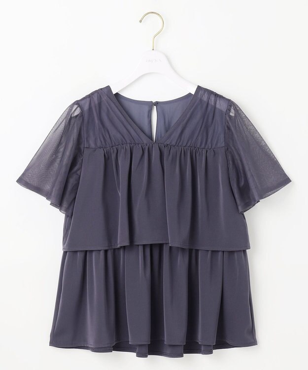 ANY SIS 【洗える】ティアードトップス×ワイドパンツSET スモーキーブルー