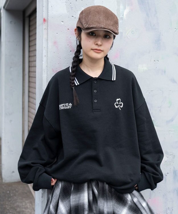 WEGO 【ユニセックス着用ITEM/MLサイズ展開】モチーフロゴポロスウェット ブラック