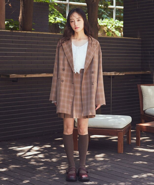 earth music&ecology 【セットアップ可】BIGジャケット Check Brown