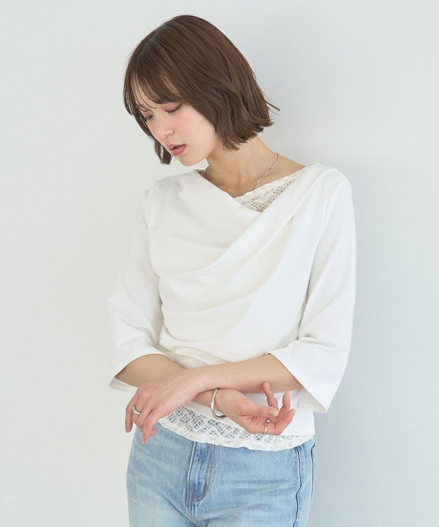 earth music&ecology レースレイヤードドレーププルオーバー Off White