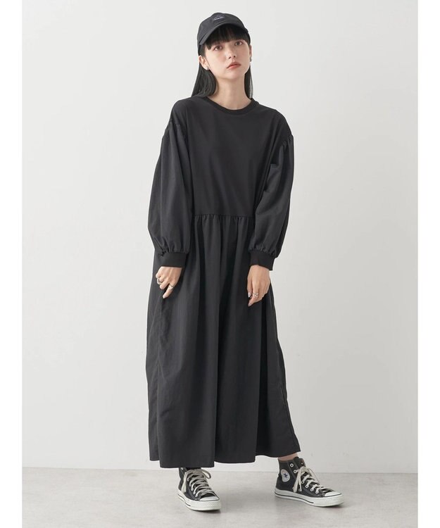 earth music&ecology ドッキングギャザーワンピース Black