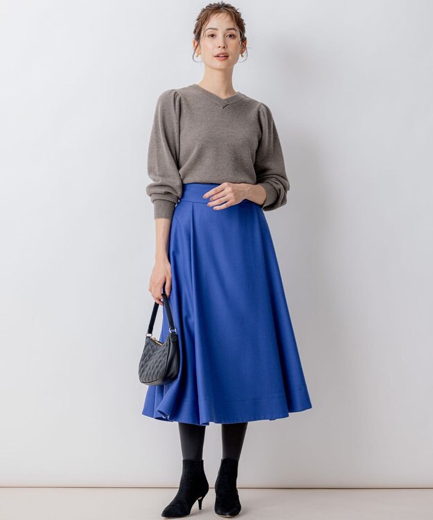 組曲 【8色展開・前後着用可】ウールカシミヤミックス パフスリーブ ニット ココアブラウン系