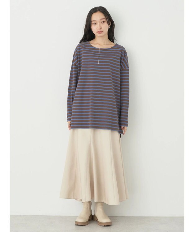 earth music&ecology バック釦ボーダーチュニック Brown