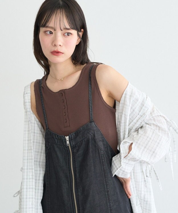 earth music&ecology 【綿100％】ピコミシンヘンリーネックタンクトップ Brown