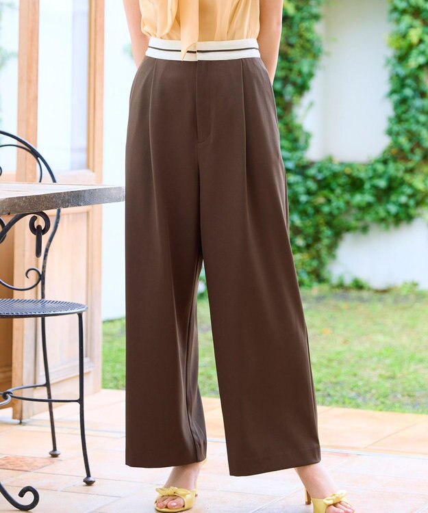 Feroux 【洗える】マーベルトデザイン セミワイドパンツ ダークブラウン系