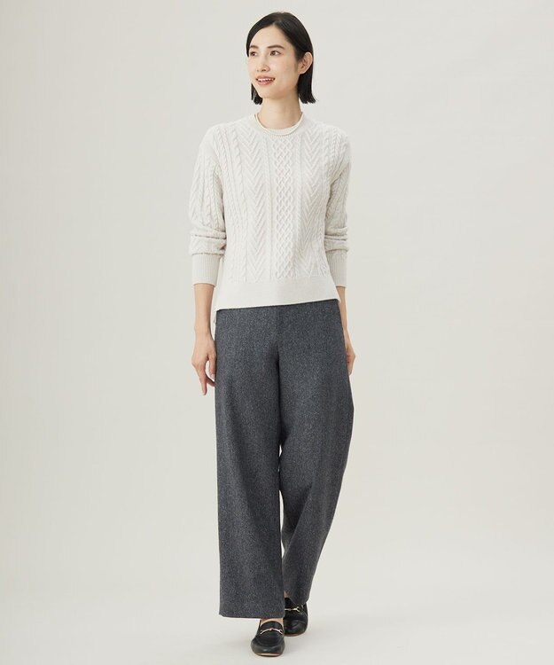 J.PRESS LADIES L 【WEB限定カラーあり・洗える】EIGER CORD ALAN クルーネックプルオーバー ニット オフ系