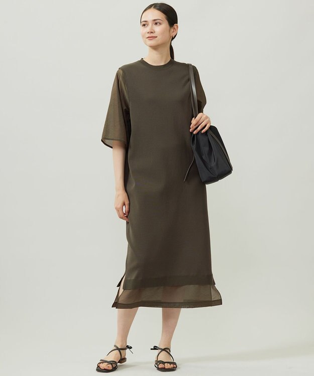 自由区 【洗える】ハイツイストコットンアセテート ワンピース ダークカーキ