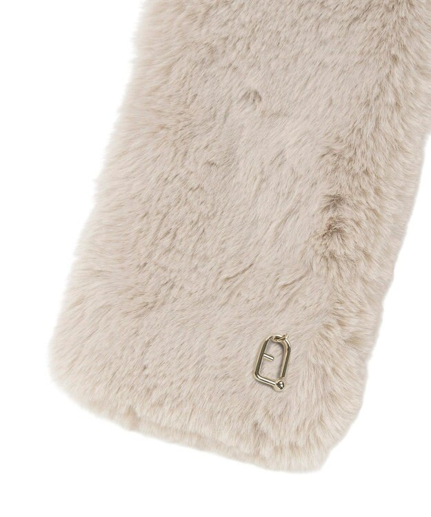 MOONBAT FURLA（フルラ）ベルト差し込みファーティペット アーチロゴ フェイクファー ライトベージュ