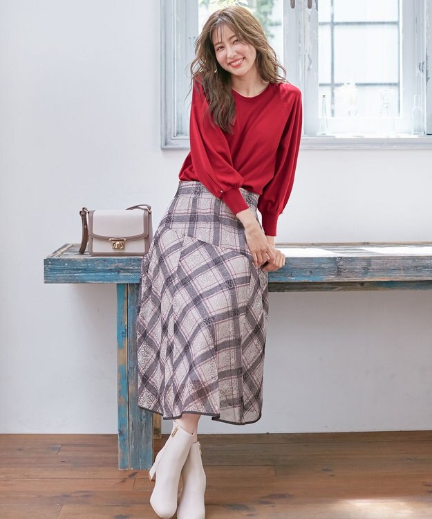 ANY SIS 【洗える】レースオンチェック スカート アイボリー系