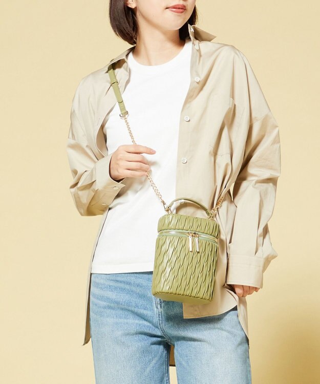 LA BAGAGERIE 【MONICA】ランダムプリーツバニティバッグ グリーン