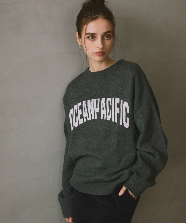 OP／FILA 【ocean pacific】ロゴ入りクルーニット ブラック