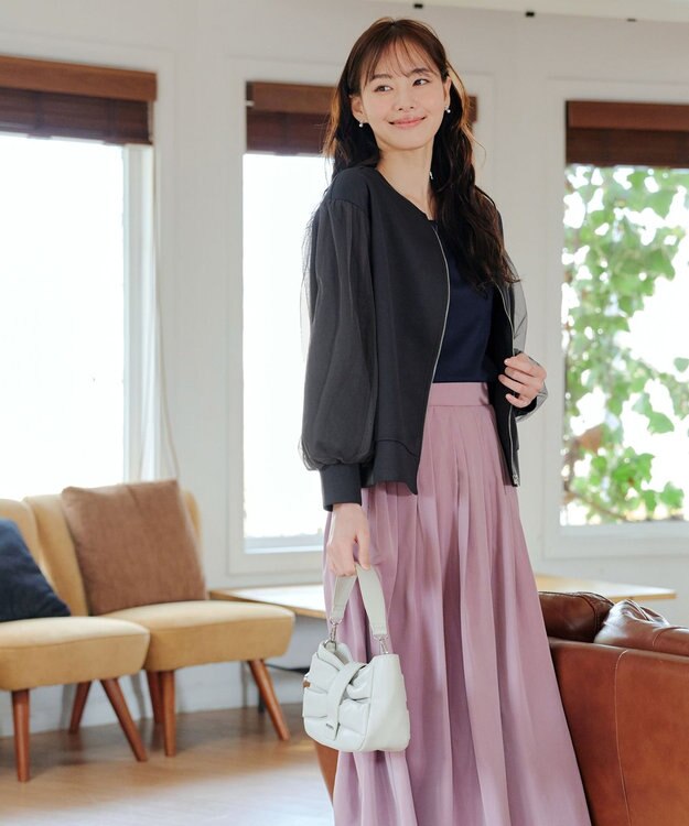 Tiaclasse 【洗える】チュールレースソフトダンボールジャケット チャコールグレー