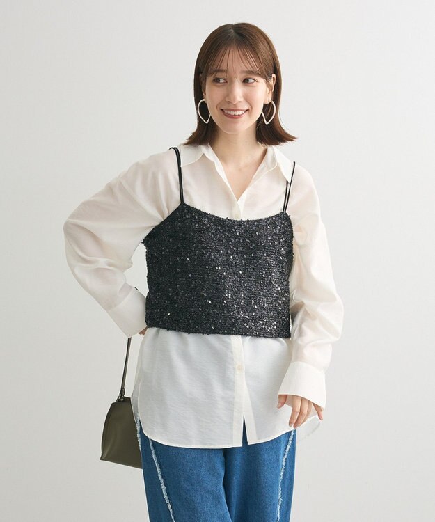 Green Parks スパンコールキャミビスチェ Black