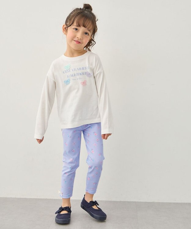 ANY KIDS 【綿100%】ロゴプリント 長袖Tシャツ オフホワイト