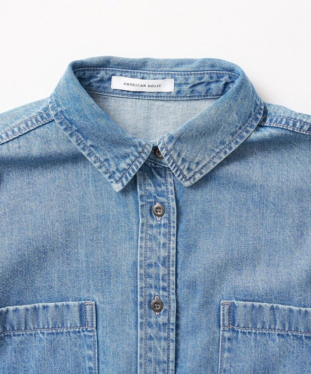 AMERICAN HOLIC Ｗポケットデニムショートシャツ Indigo