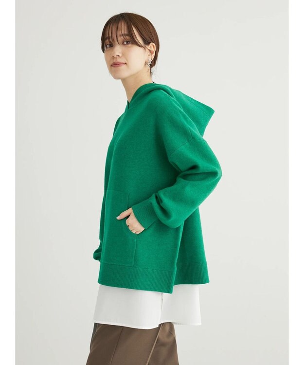 Green Parks スウェット風フード付ニットプルオーバー Green