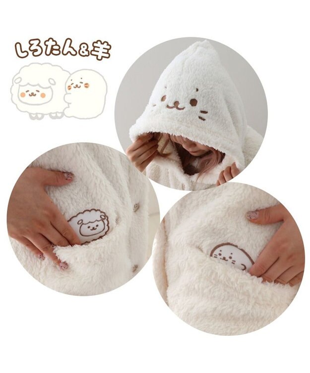 Mother garden あったか 袖なしケープ 《しろたん＆羊》レディース フリーサイズ ホワイト