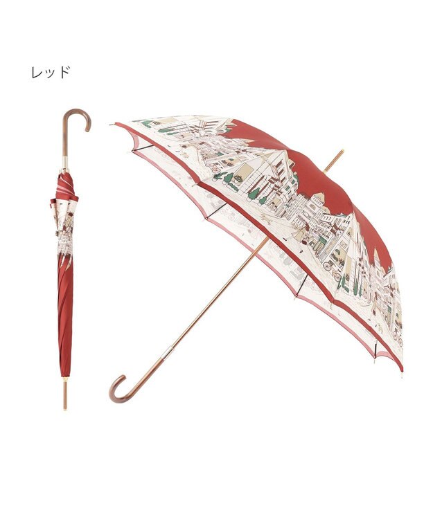 MOONBAT 【日本製】ダックス (DAKS) 長傘 街並みカラープリント レッド