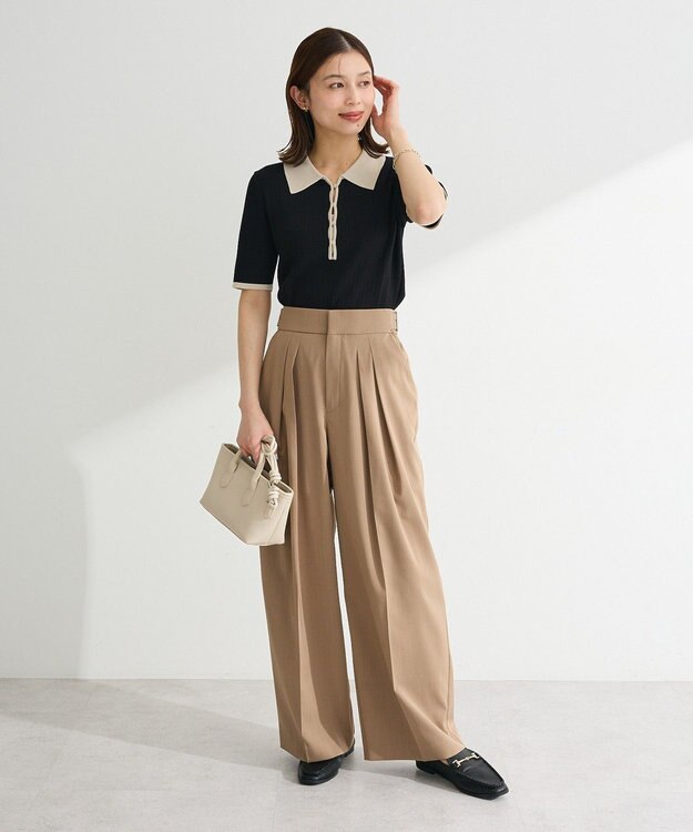 Green Parks 配色ニットポロ Black