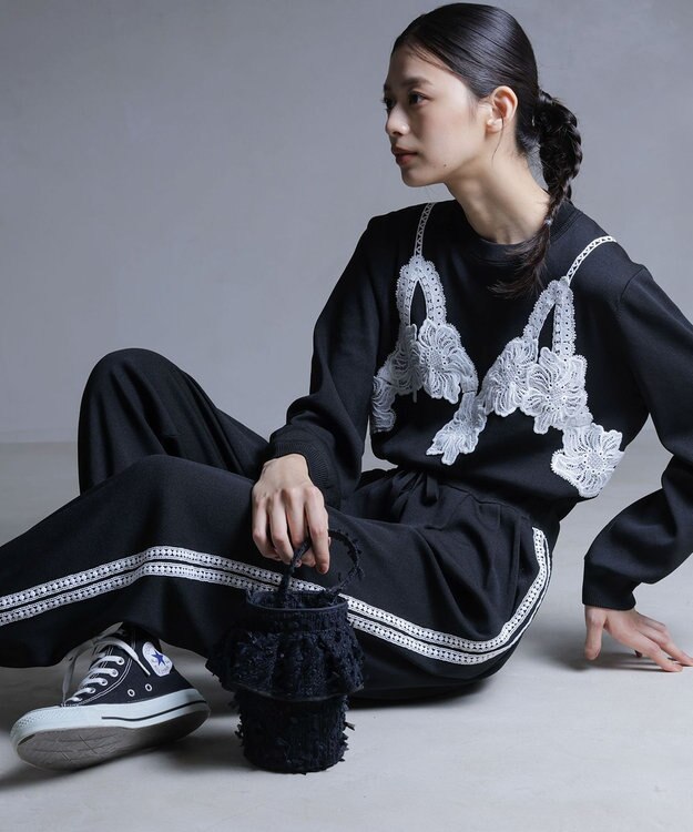 組曲 【組曲×setsuko sagittaire】レーシートラック パンツ ブラック系