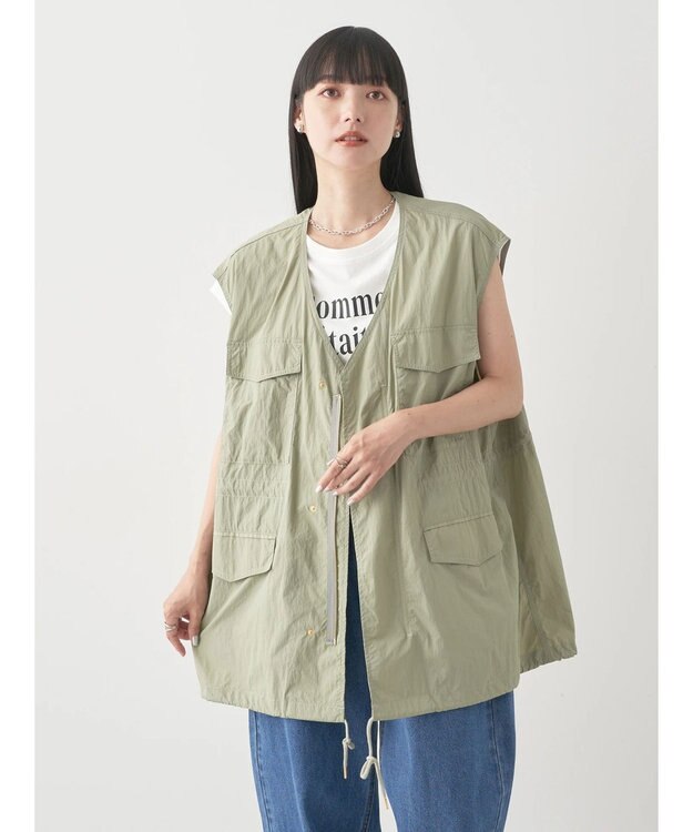 earth music&ecology ドロストコードジレ Khaki