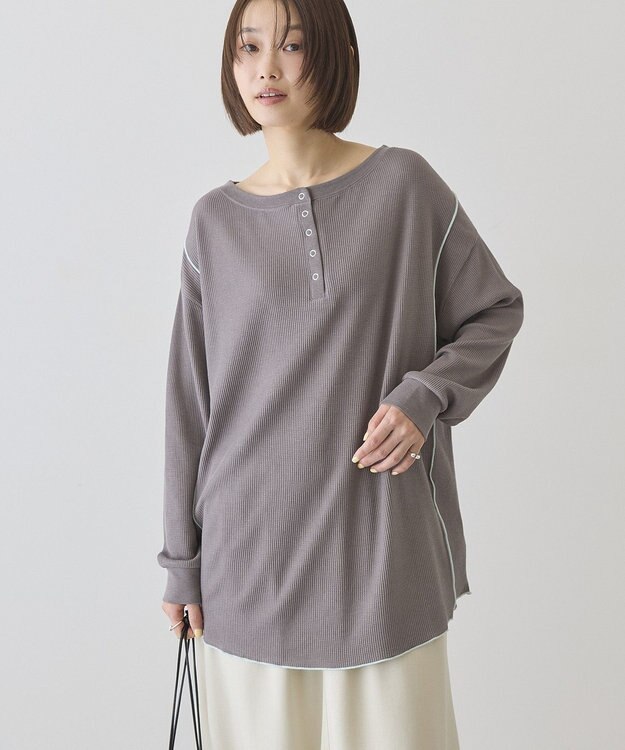 AMERICAN HOLIC 【選べる丈】ヘンリーネックワッフルメロープルオーバー Charcoal Gray