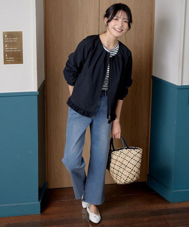 Tiaclasse 【洗える】チュールフリルタックブルゾン ブラック