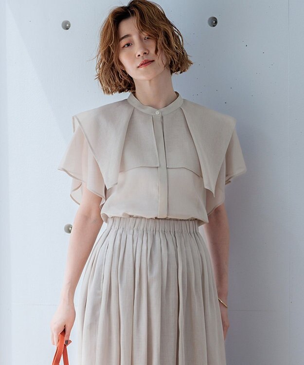 23区 S 【接触冷感/洗える】シアーフィルム ブラウス ベージュ系