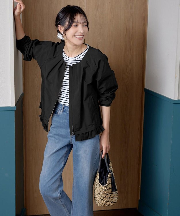 Tiaclasse 【洗える】チュールフリルタックブルゾン ブラック