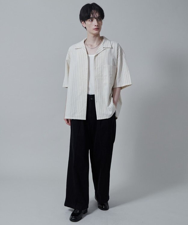 WEGO 【ユニセックス着用アイテム/手洗い可/SETUP可】リネンレーヨンオープンカラーシャツ（S） オフホワイト