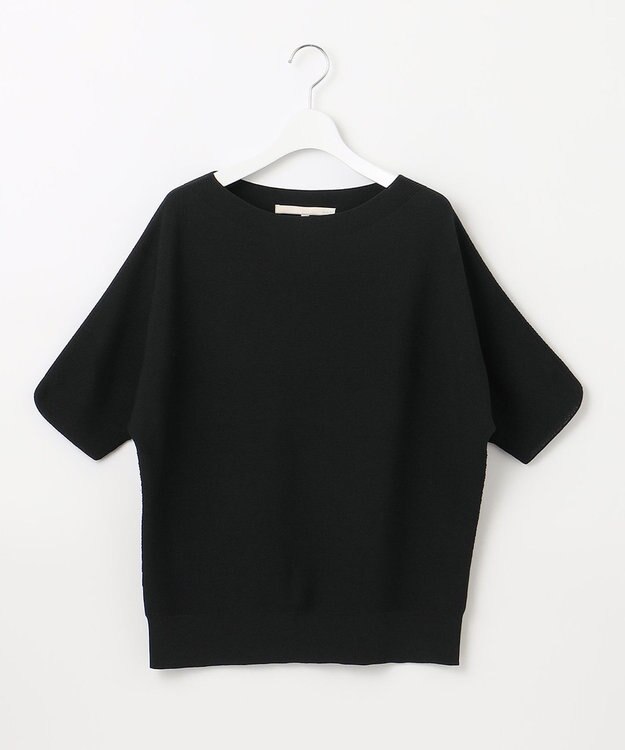 自由区 【洗える】コットンストレッチホールガーメント プルオーバー ニット ブラック系