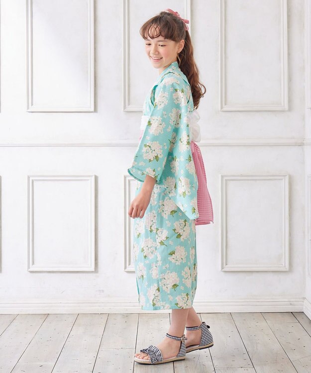 ANY KIDS ロング丈 浴衣 セット エメラルドグリーン×アジサイ