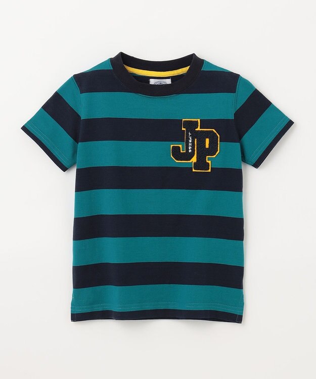 J.PRESS KIDS 【110-130cm】ボーダーJPサガラ刺繍 Ｔシャツ グリーン系1