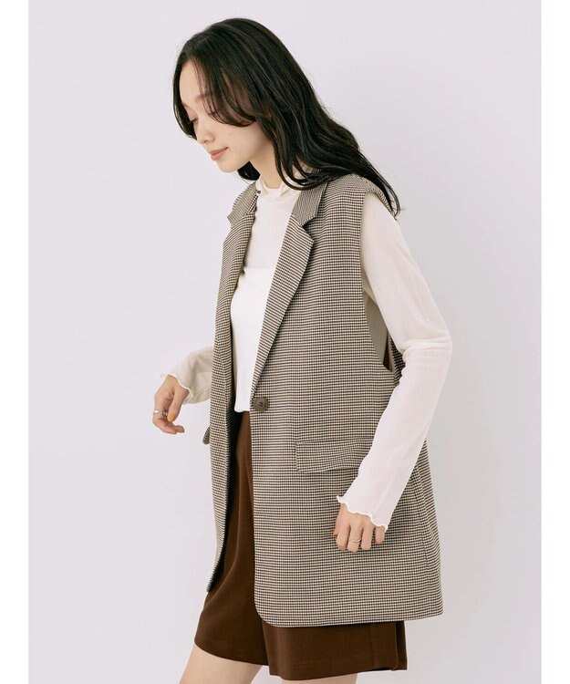 earth music&ecology テーラードジレ Check Brown